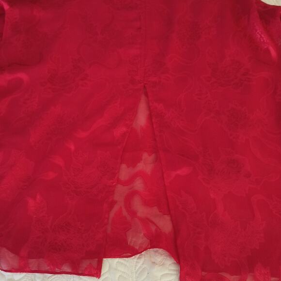 VICTORIA’S SECRET Tunic Top Women's Sz M Red  Sheer Chiffon Long Sleeve Vintage - Picture 6 of 11